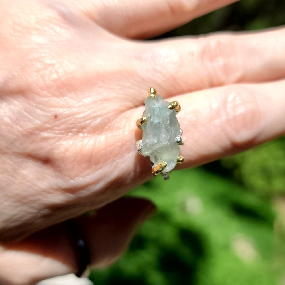 HUGE raw sea green Aquamarine ring sz8 - Picture 4 of 12